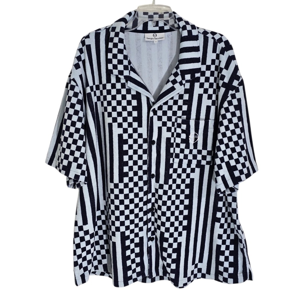 Sergio Tacchini Piastella Terry‎ Cabana Shirt Maritime Blue 3XL Short Sleeve